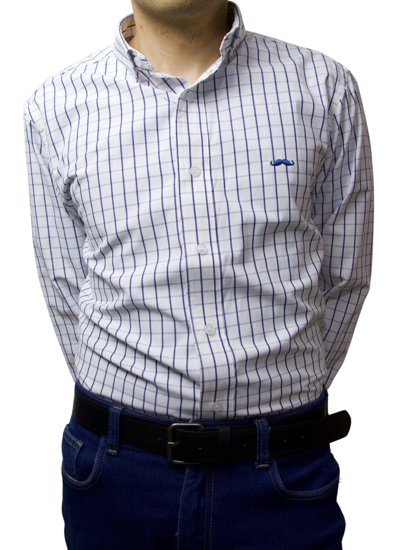 Camisa slim fit - Cuadro blanco lineas azules