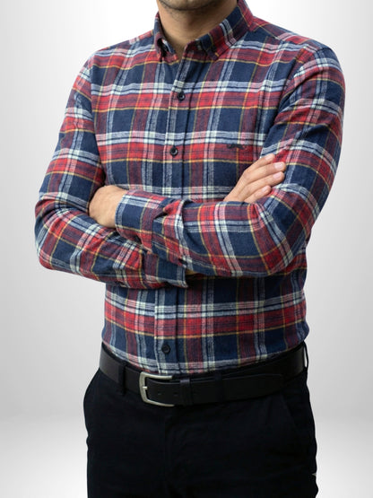 Camisa de franela slim fit - Cuadro rojo y marino 3