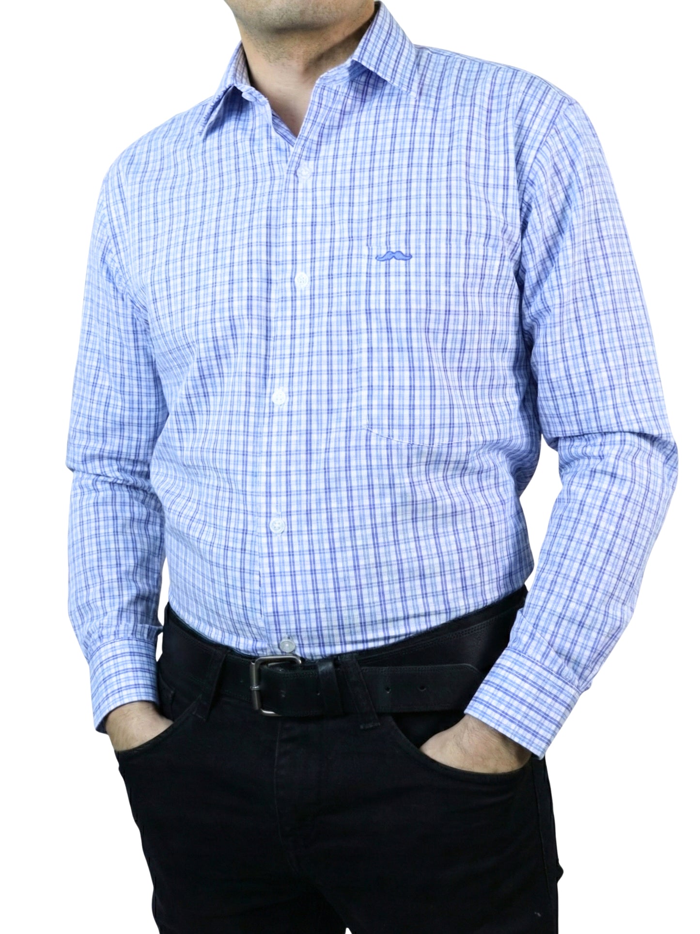 Camisa corte regular - Azul cuadrilla