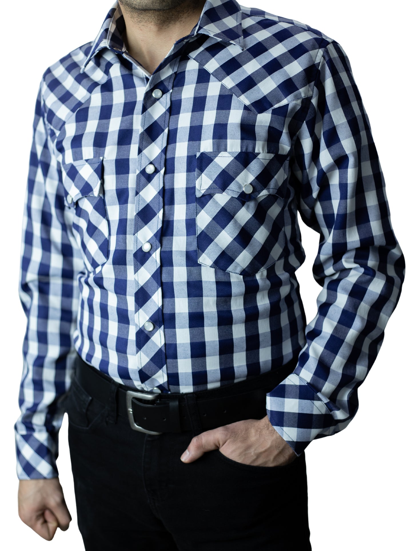 Camisa vaquera slim fit - Cuadro azul