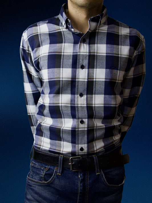 Camisa slim fit - Cuadro azul moderno