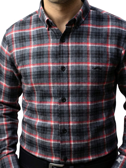 Camisa de franela slim fit - Cuadro gris