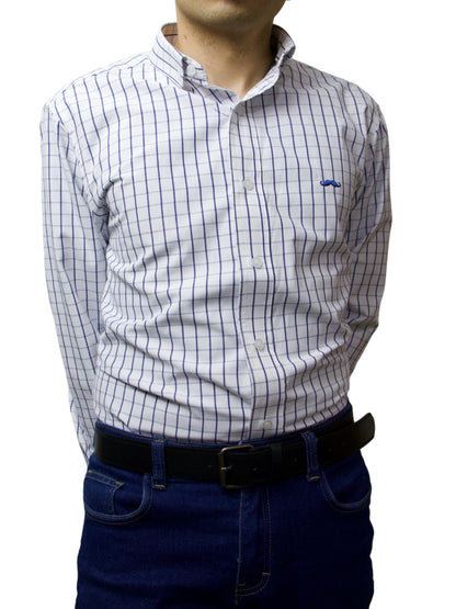 Camisa slim fit - Cuadro blanco lineas azules