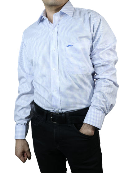 Camisa corte regular - Mini cuadro azul