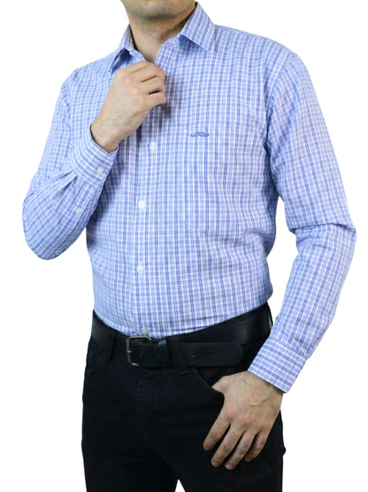 Camisa corte regular - Azul cuadrilla