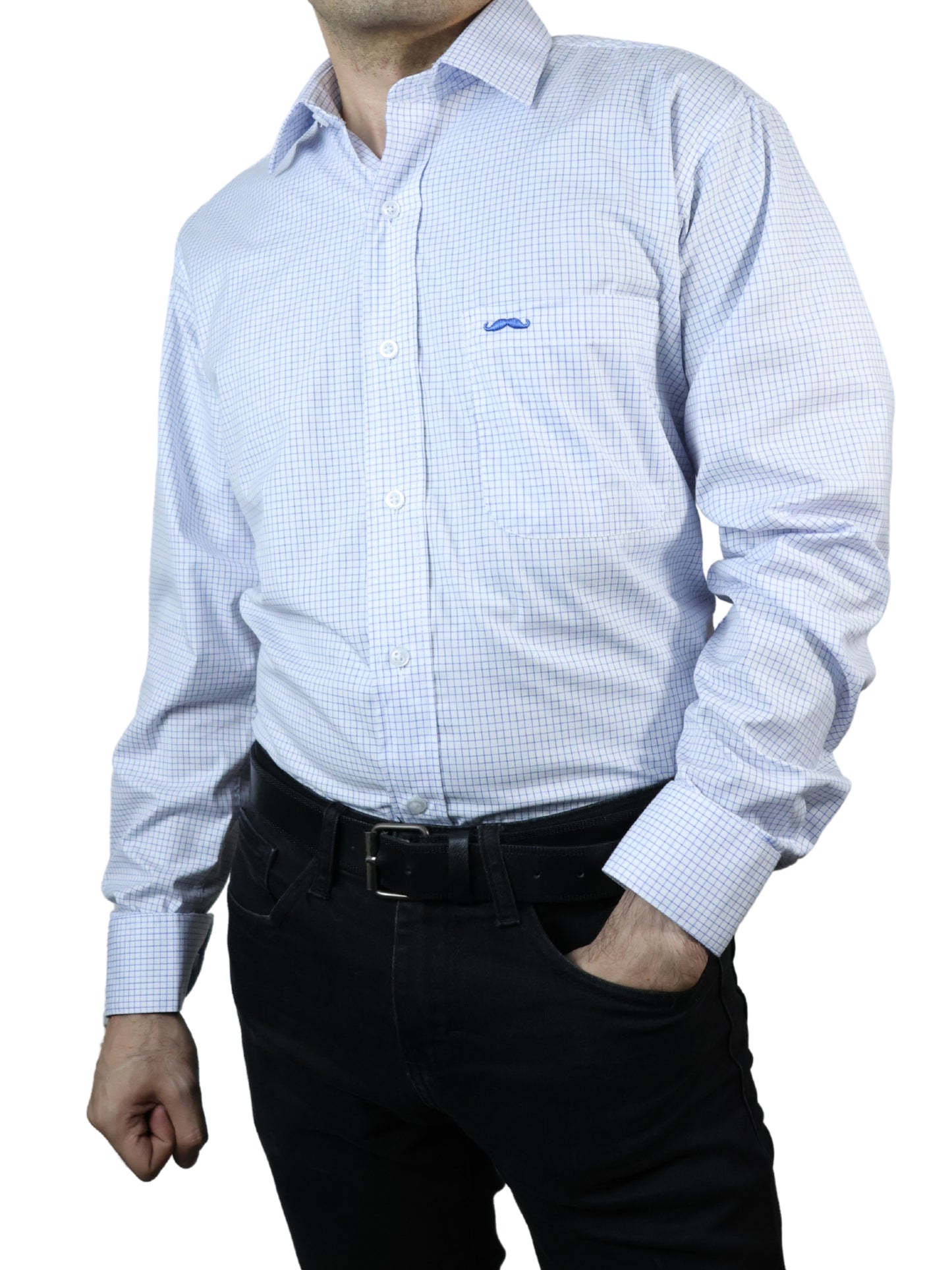 Camisa corte regular - Mini cuadro azul