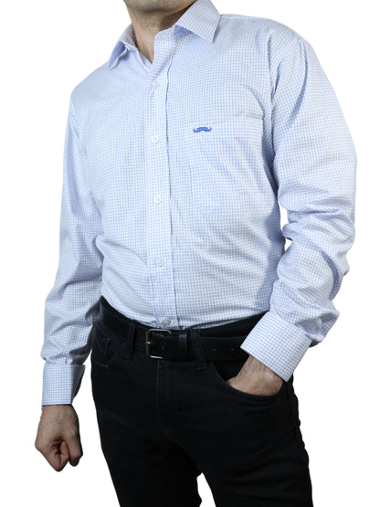 Camisa corte regular - Mini cuadro azul