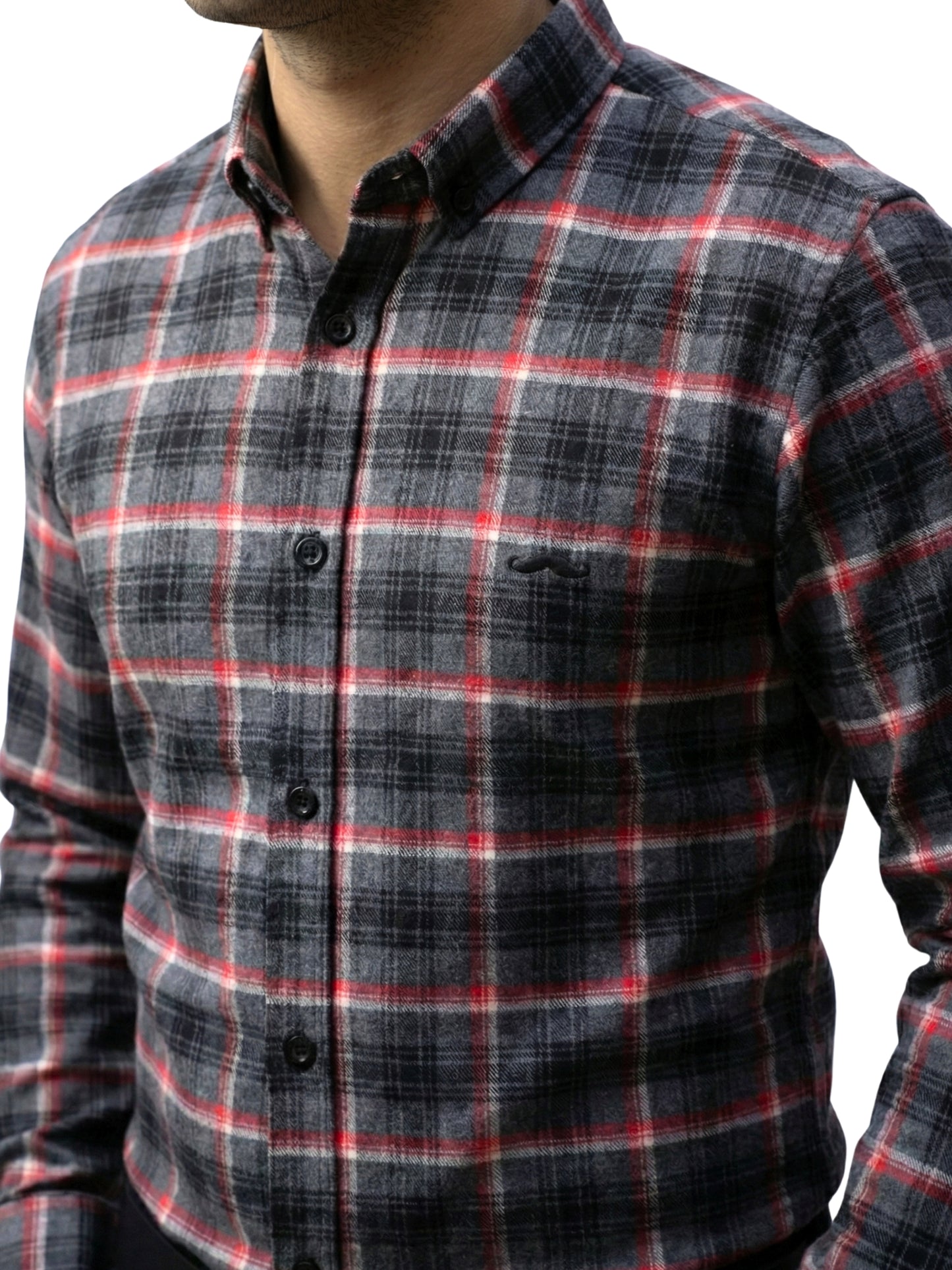 Camisa de franela slim fit - Cuadro gris