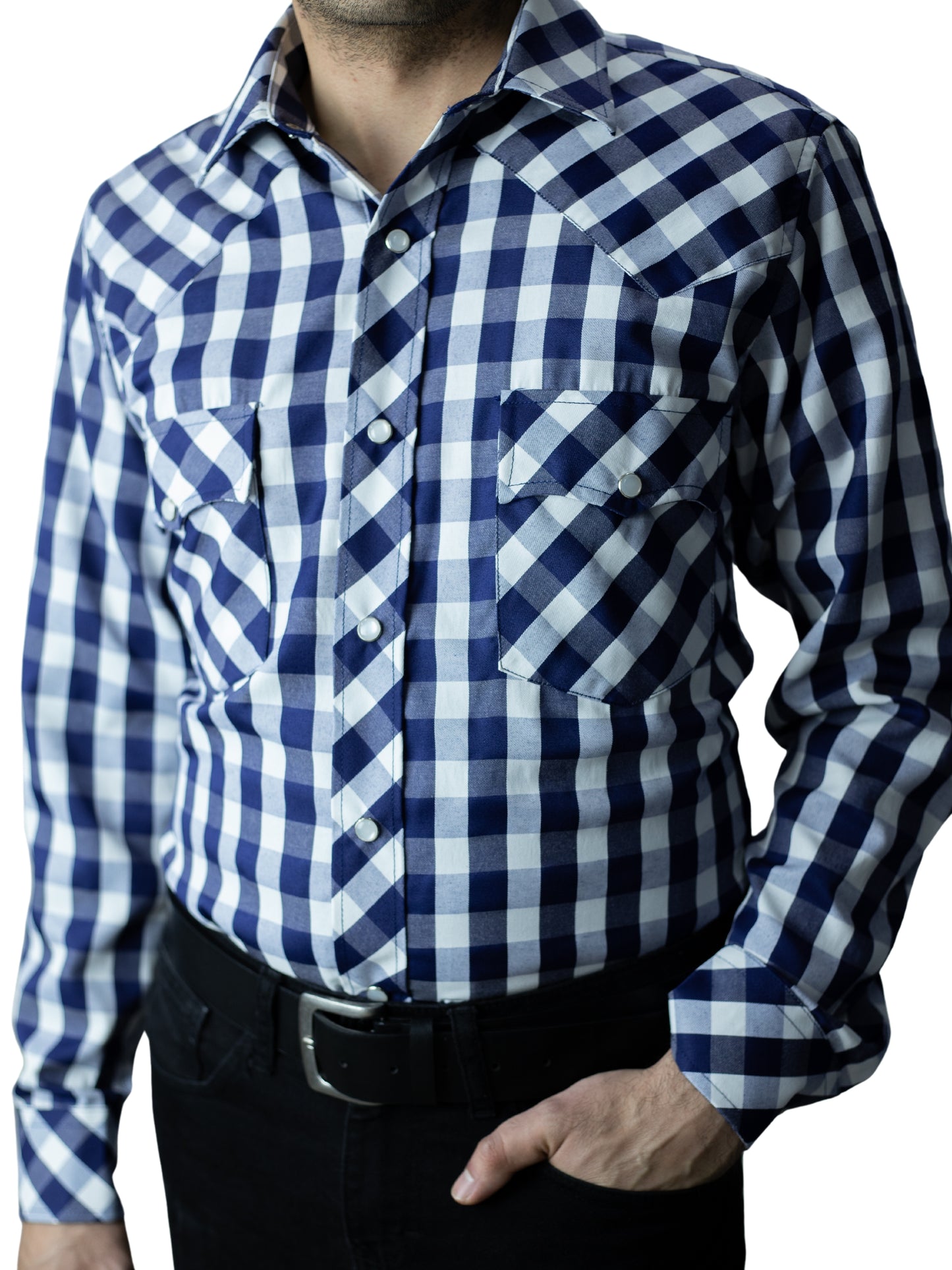 Camisa vaquera slim fit - Cuadro azul