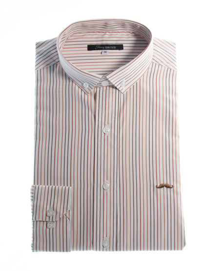Camisa slim fit - Rayas café
