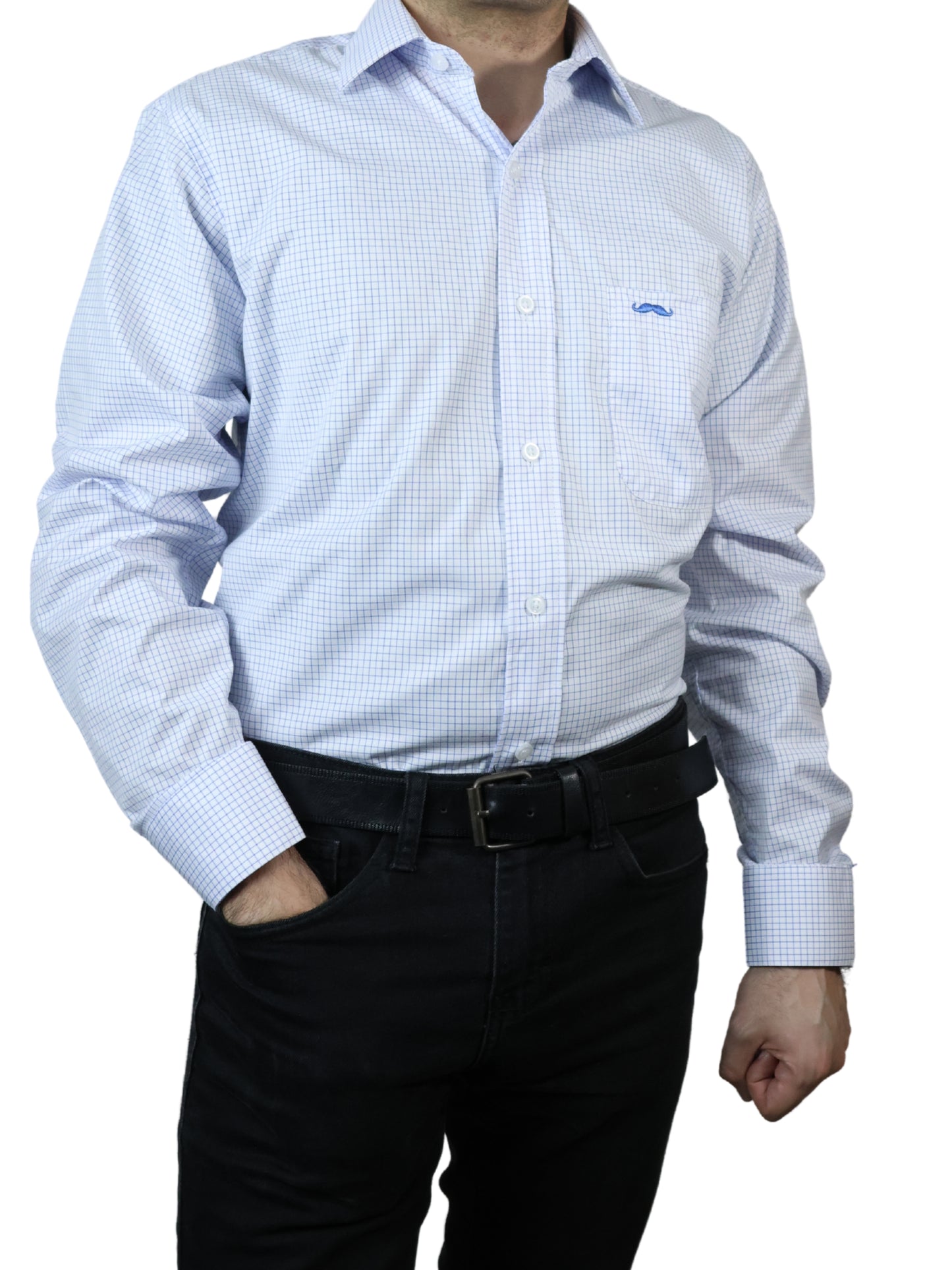 Camisa corte regular - Mini cuadro azul