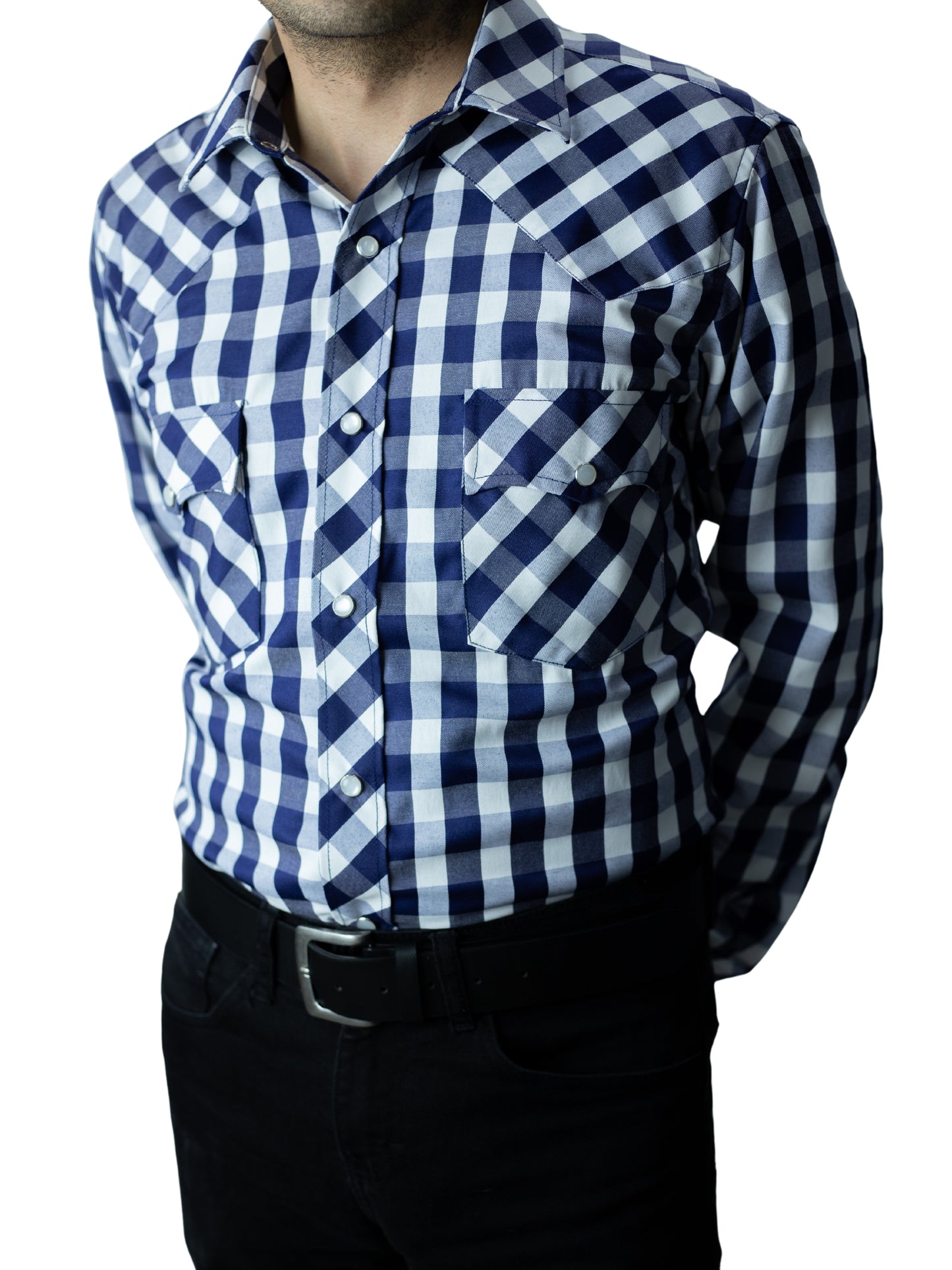 Camisa vaquera slim fit - Cuadro azul