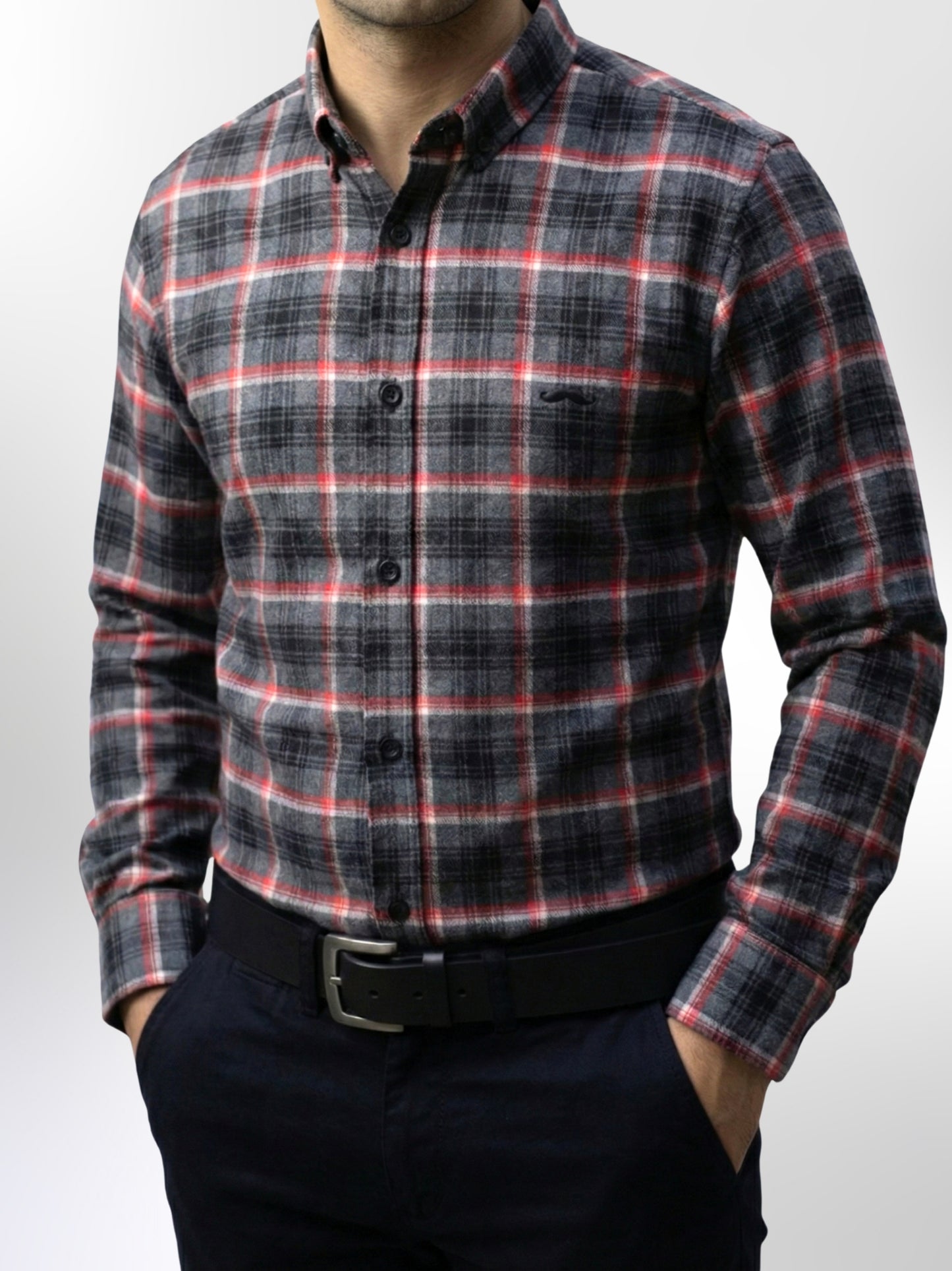 Camisa de franela slim fit - Cuadro gris