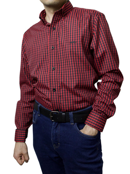 Camisa slim fit - Cuadro rojo y negro