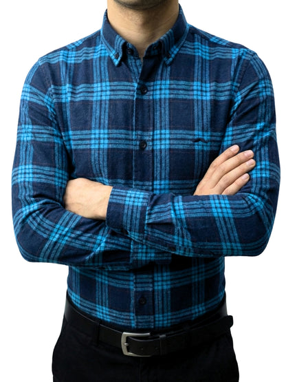 Camisa de franela slim fit - Cuadro azul
