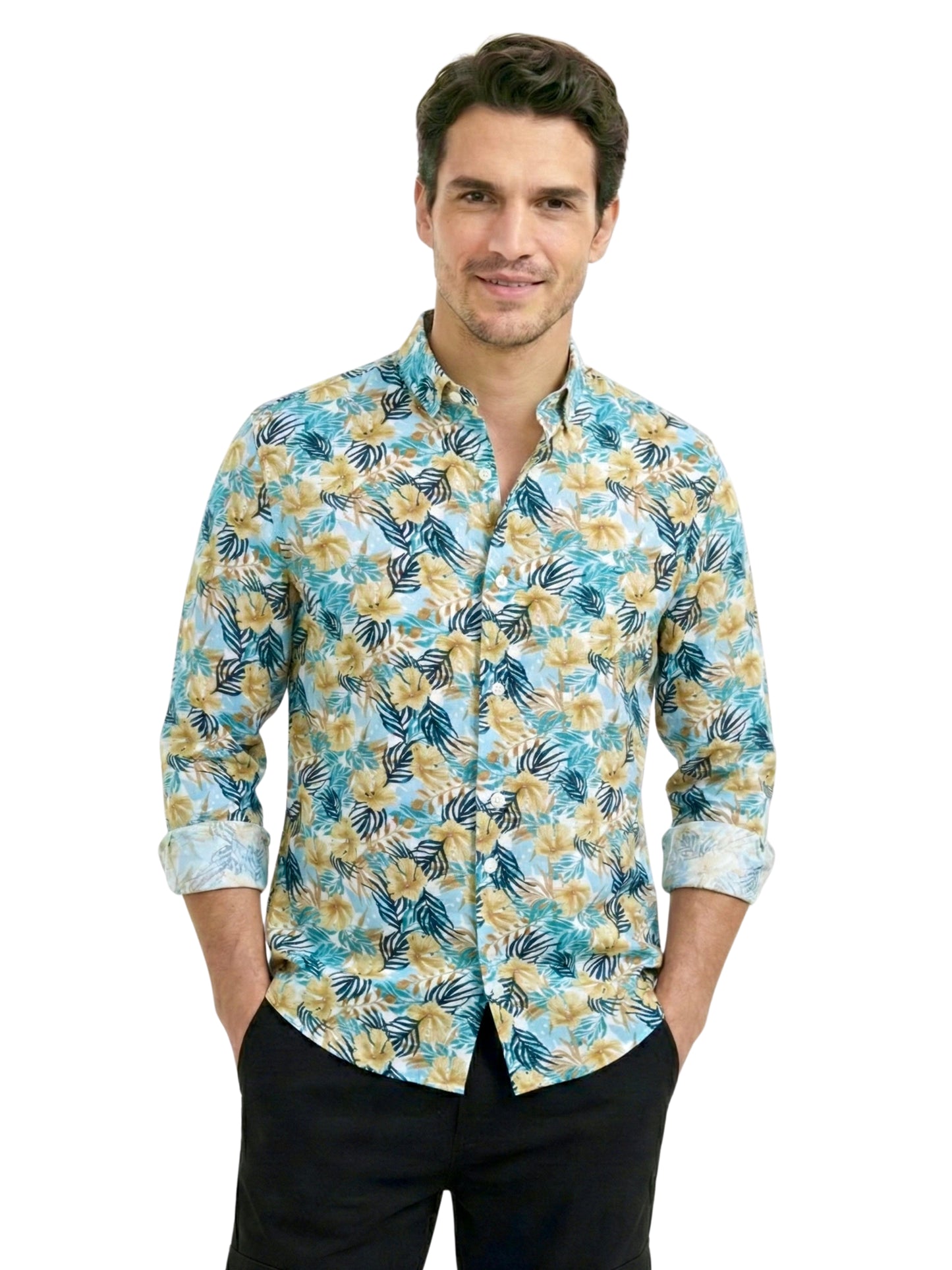 Camisa slim fit - Floreado azul