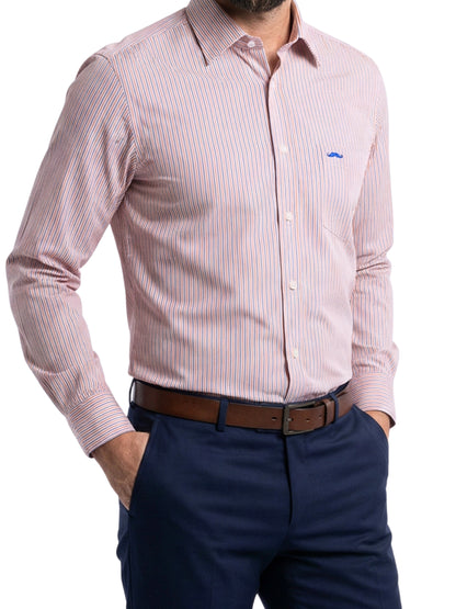 Camisa corte regular - Rayas azul y naranja