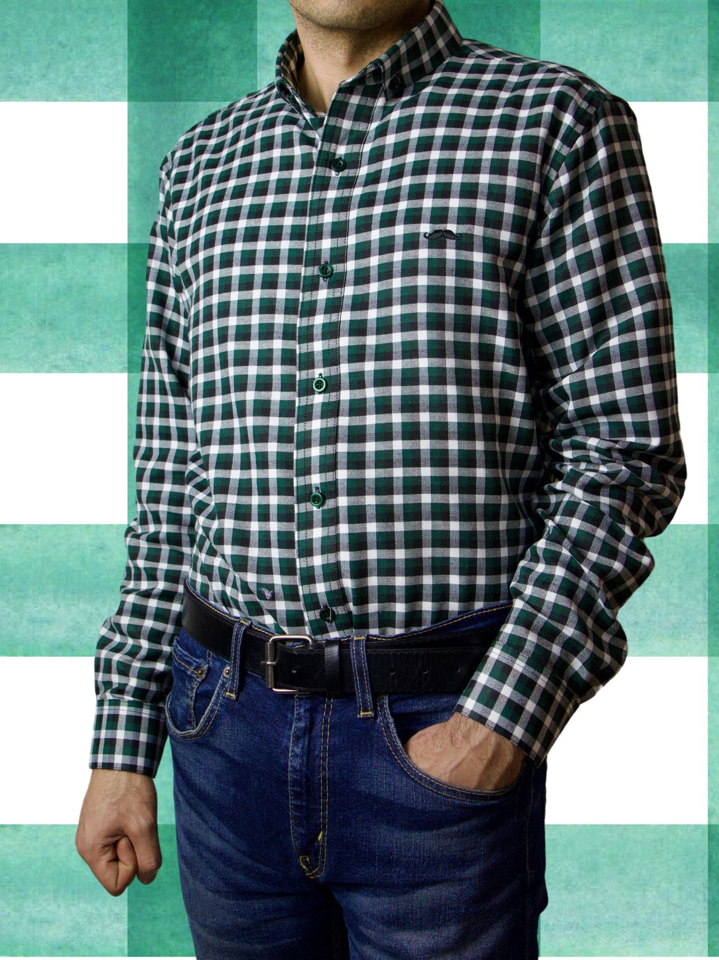 Camisa slim fit - Cuadro verde