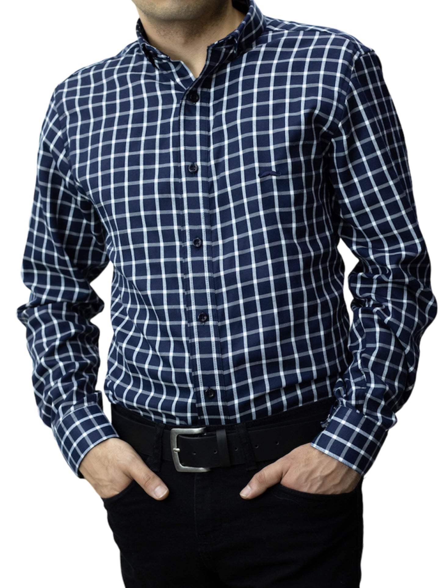 Camisa slim fit - Cuadro azul marino