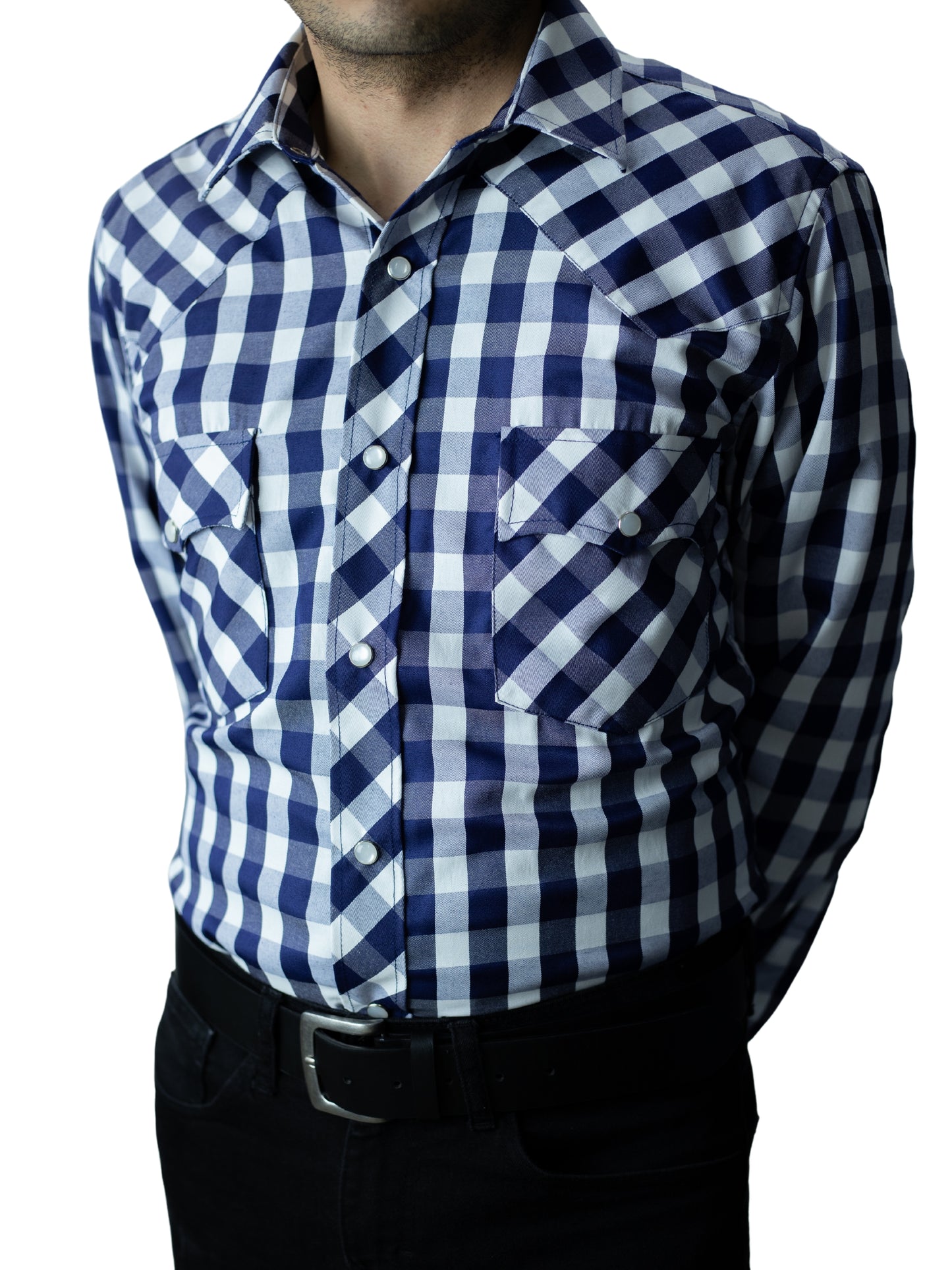 Camisa vaquera slim fit - Cuadro azul