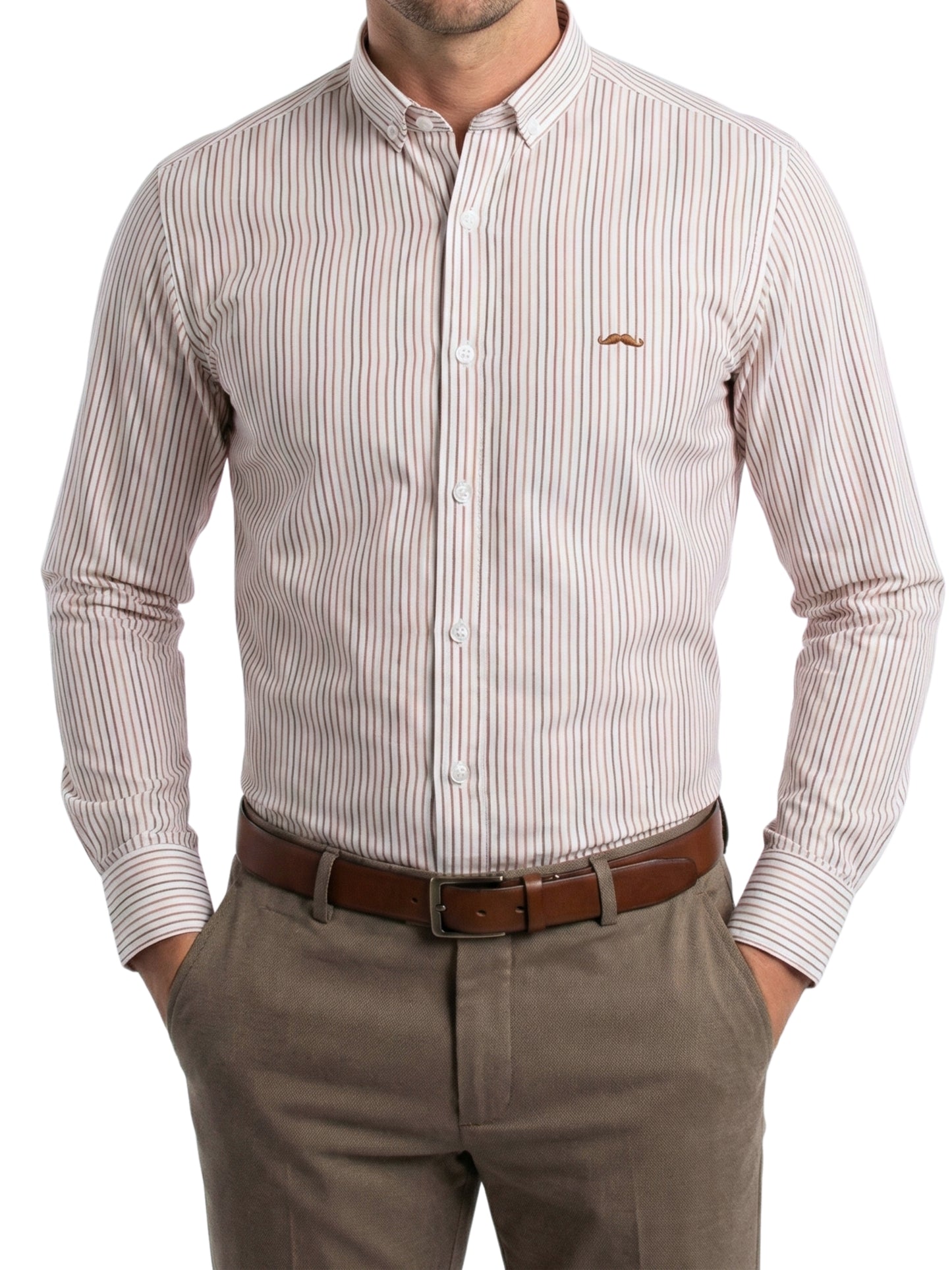 Camisa slim fit - Rayas café