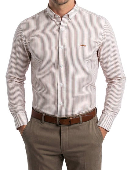 Camisa slim fit - Rayas café