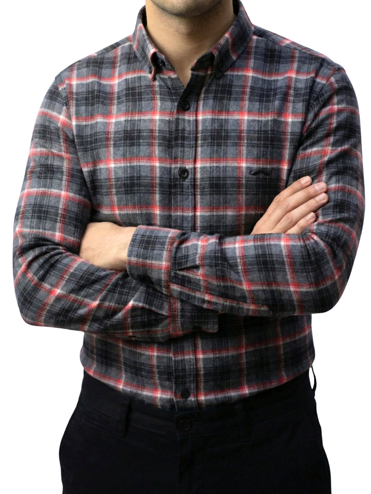 Camisa de franela slim fit - Cuadro gris