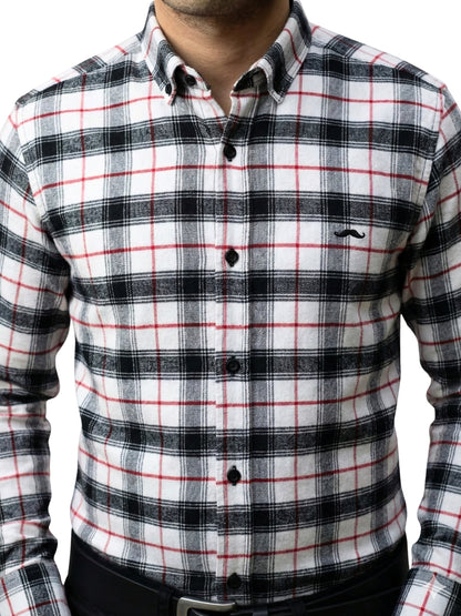 Camisa de franela slim fit - Cuadro blanco