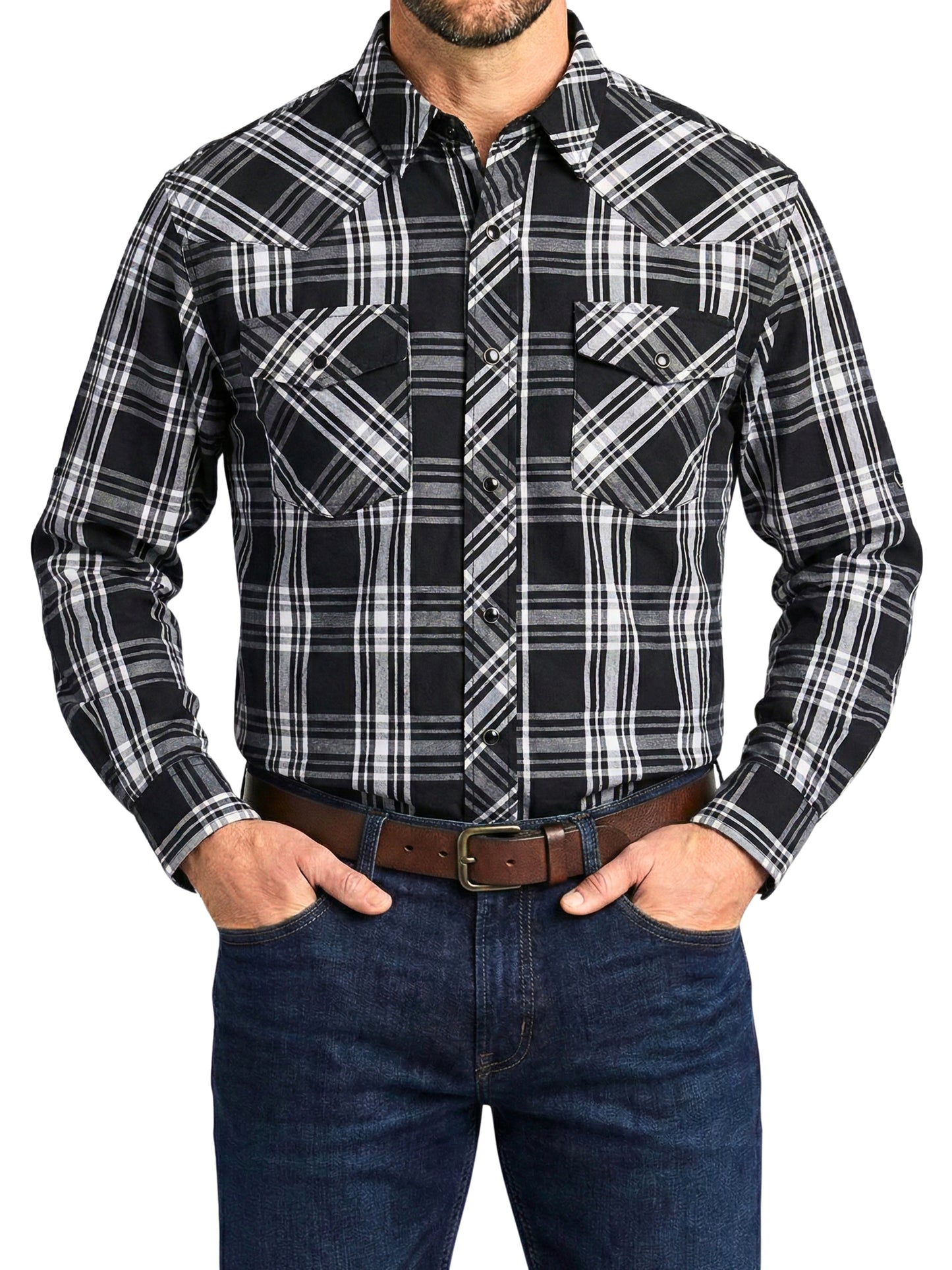 Camisa Vaquera Slim Fit  - Cuadro negro