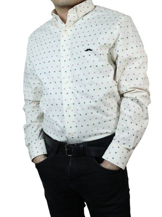 Camisa slim fit - Estampado beige