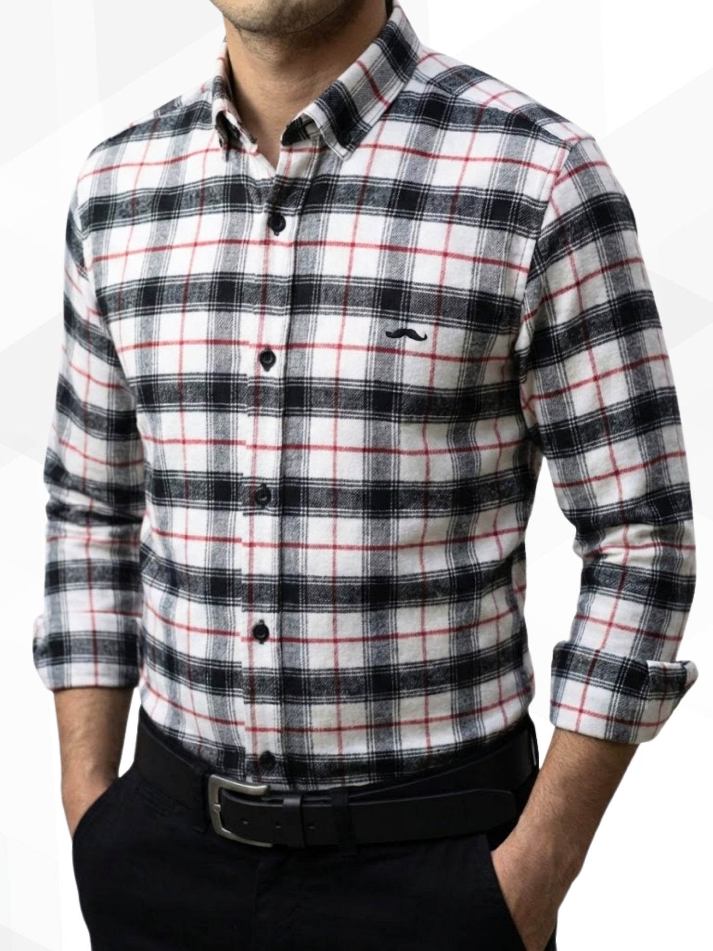 Camisa de franela slim fit - Cuadro blanco