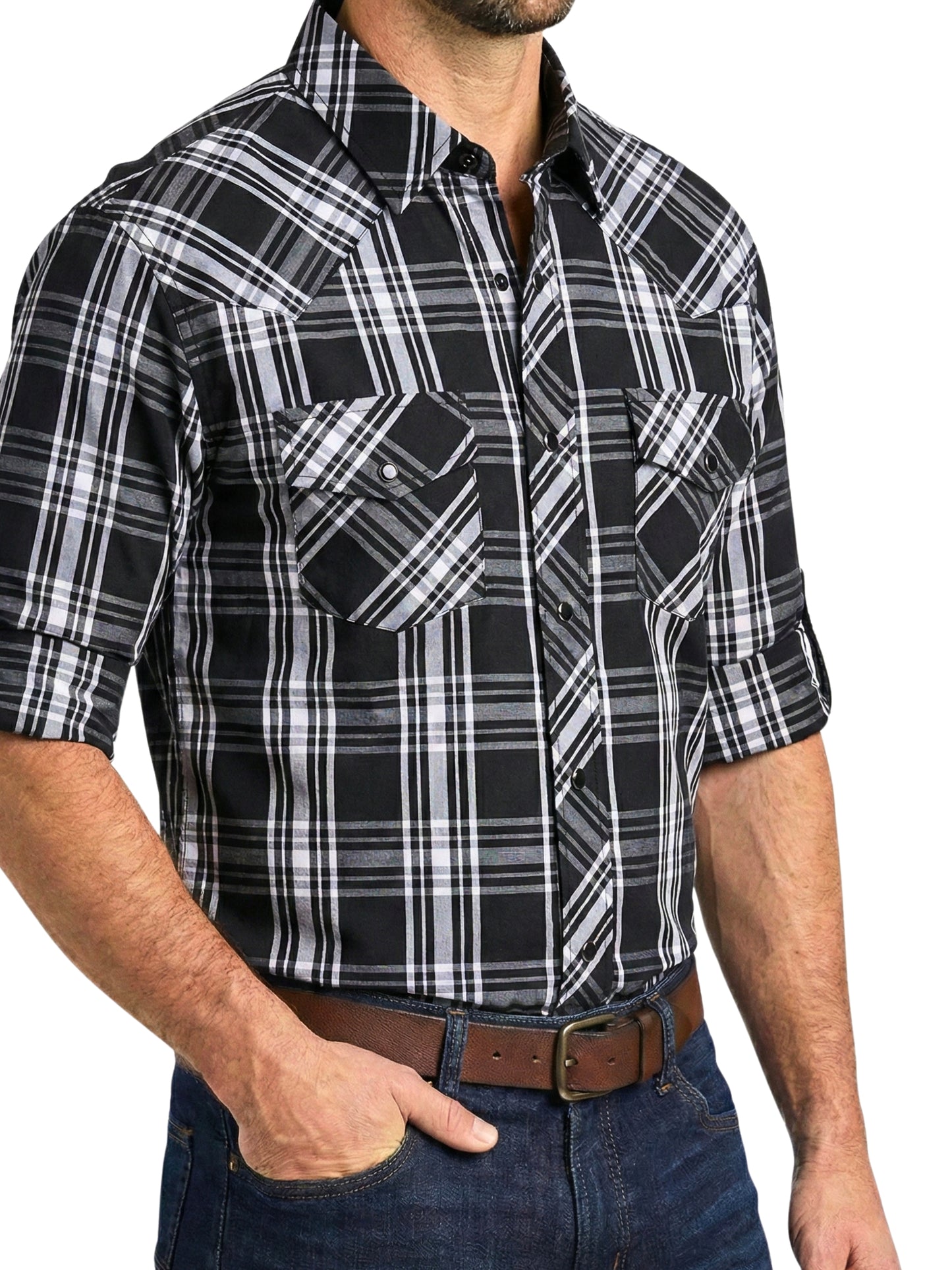 Camisa Vaquera Slim Fit  - Cuadro negro