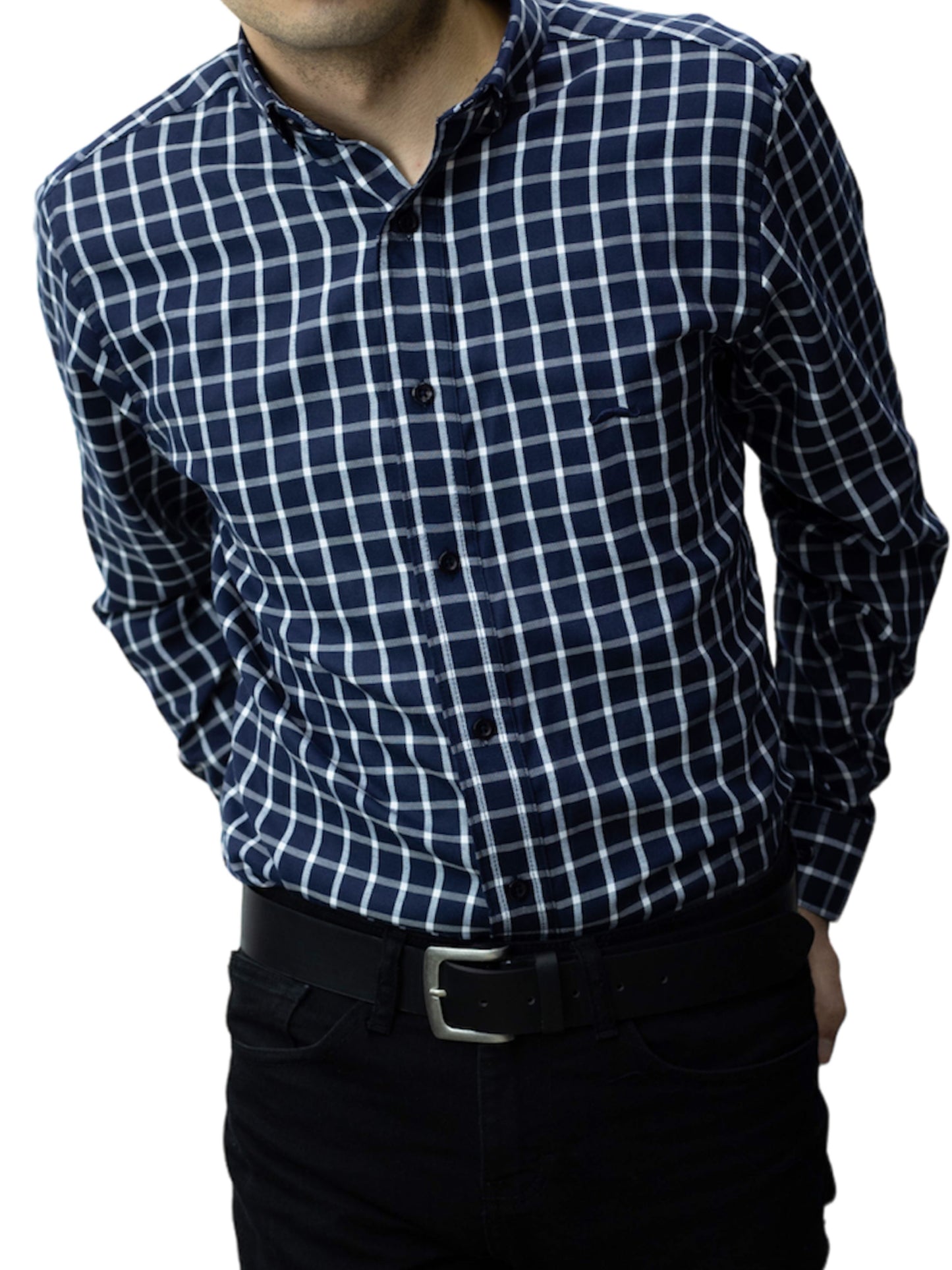 Camisa slim fit - Cuadro azul marino