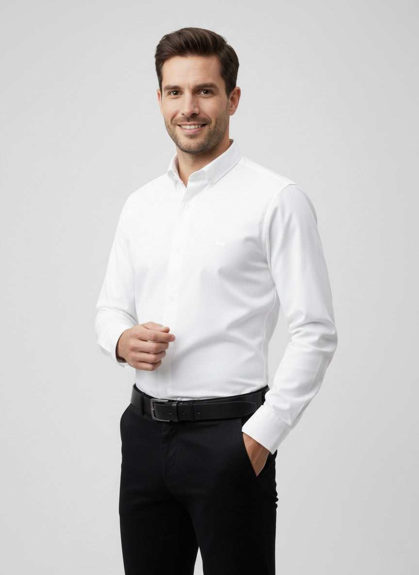 Camisa slim fit - Blanco liso