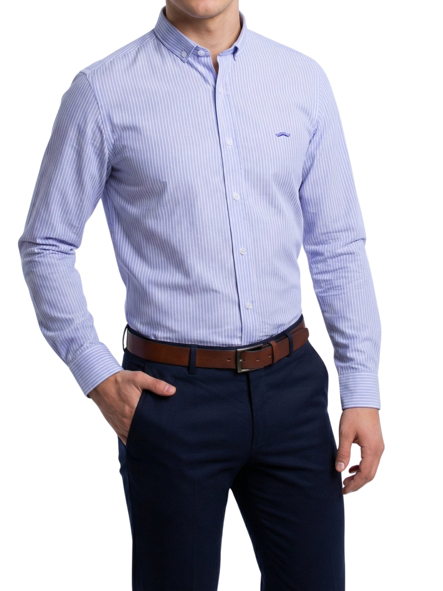 Camisa slim fit - Rayas blanco y azul