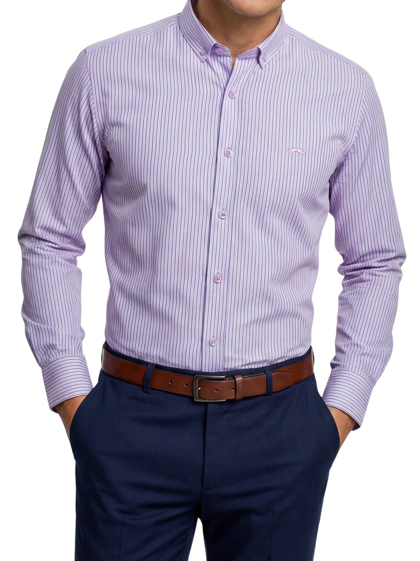 Camisa slim fit - Rayas púrpura