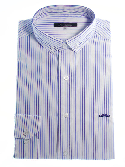 Camisa slim fit - Rayas azul