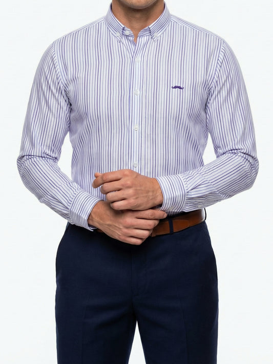 Camisa slim fit - Rayas azul