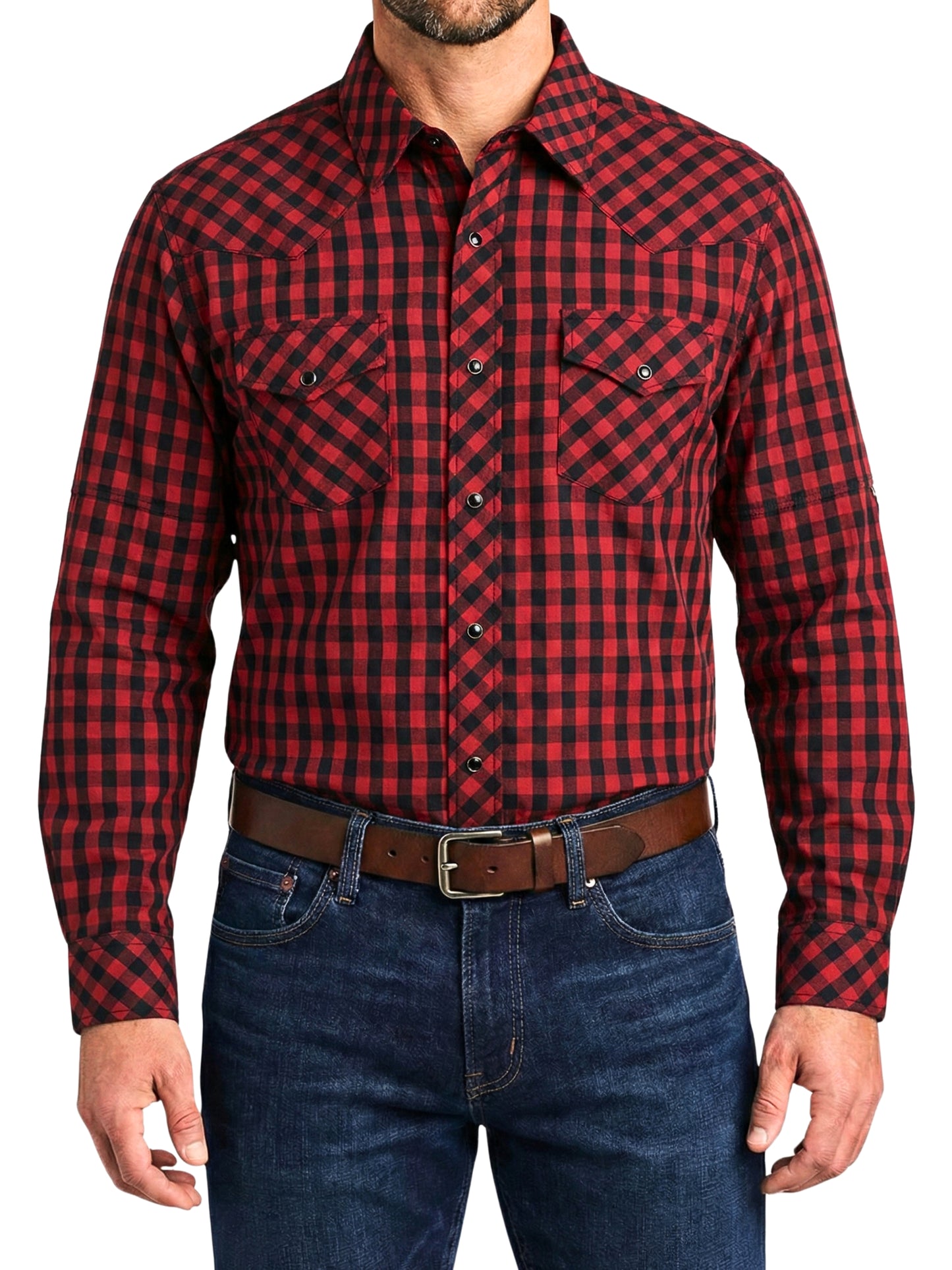 Camisa Vaquera Slim Fit  - Cuadro rojo y negro
