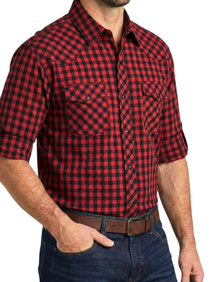 Camisa Vaquera Slim Fit  - Cuadro rojo y negro