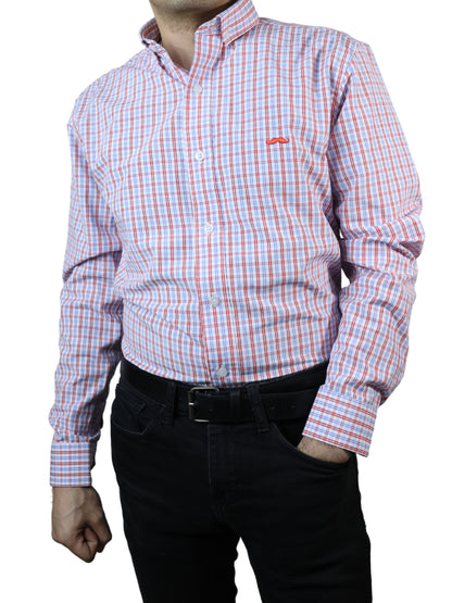Camisa slim fit - Cuadrilla rojo y azul