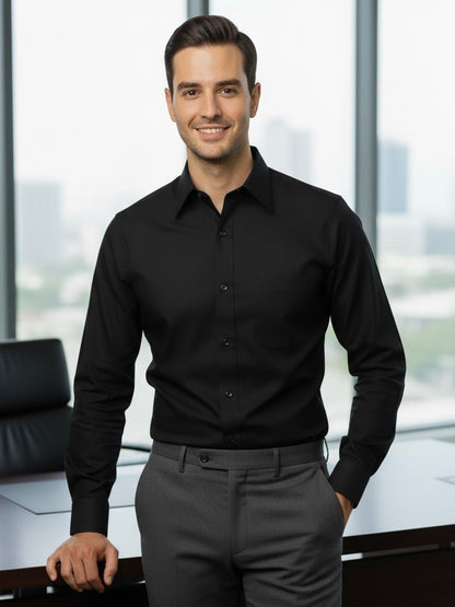 Camisa corte regular - Negro liso