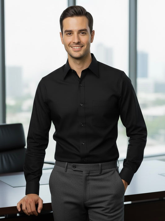 Camisa corte regular - Negro liso