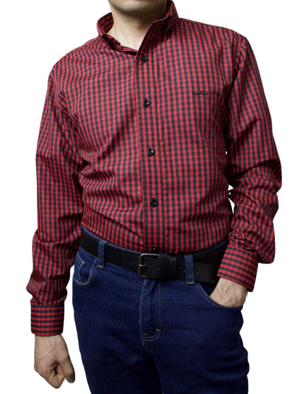 Camisa slim fit - Cuadro rojo y negro