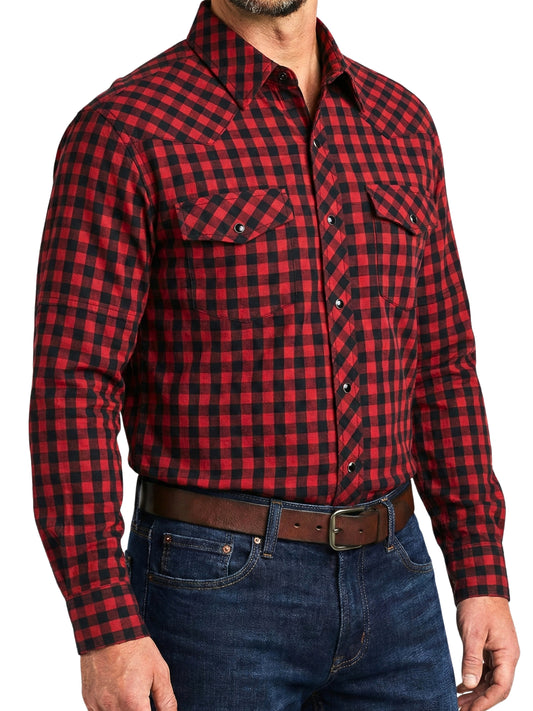 Camisa Vaquera Slim Fit  - Cuadro rojo y negro