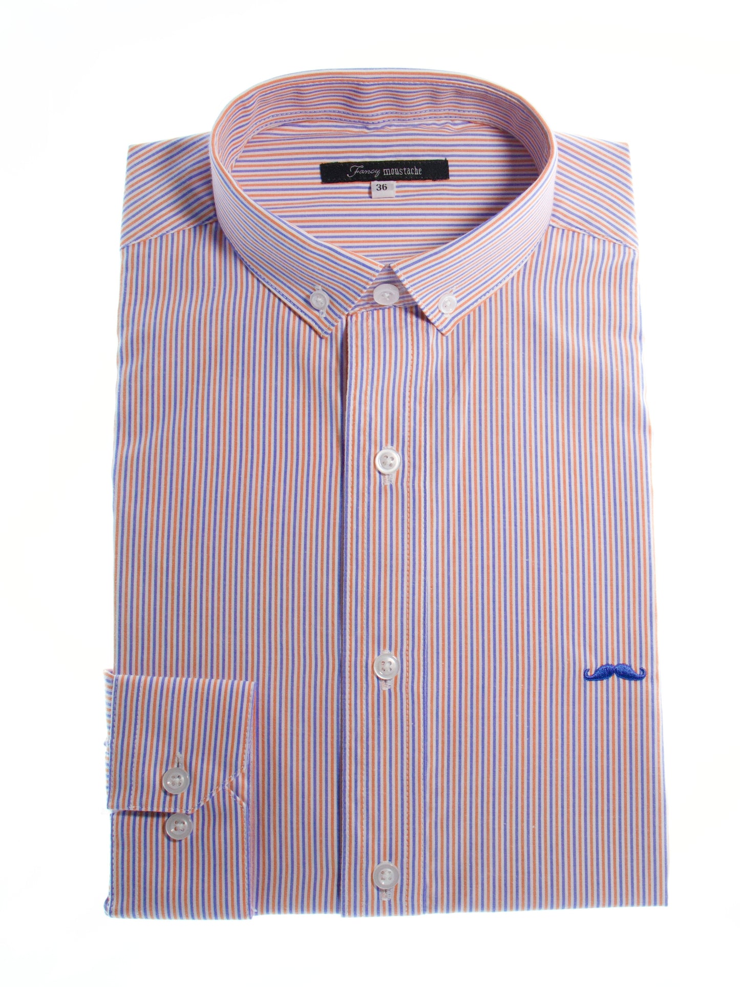 Camisa slim fit - Rayas azul y naranja