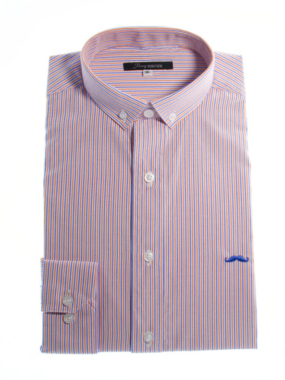 Camisa slim fit - Rayas azul y naranja