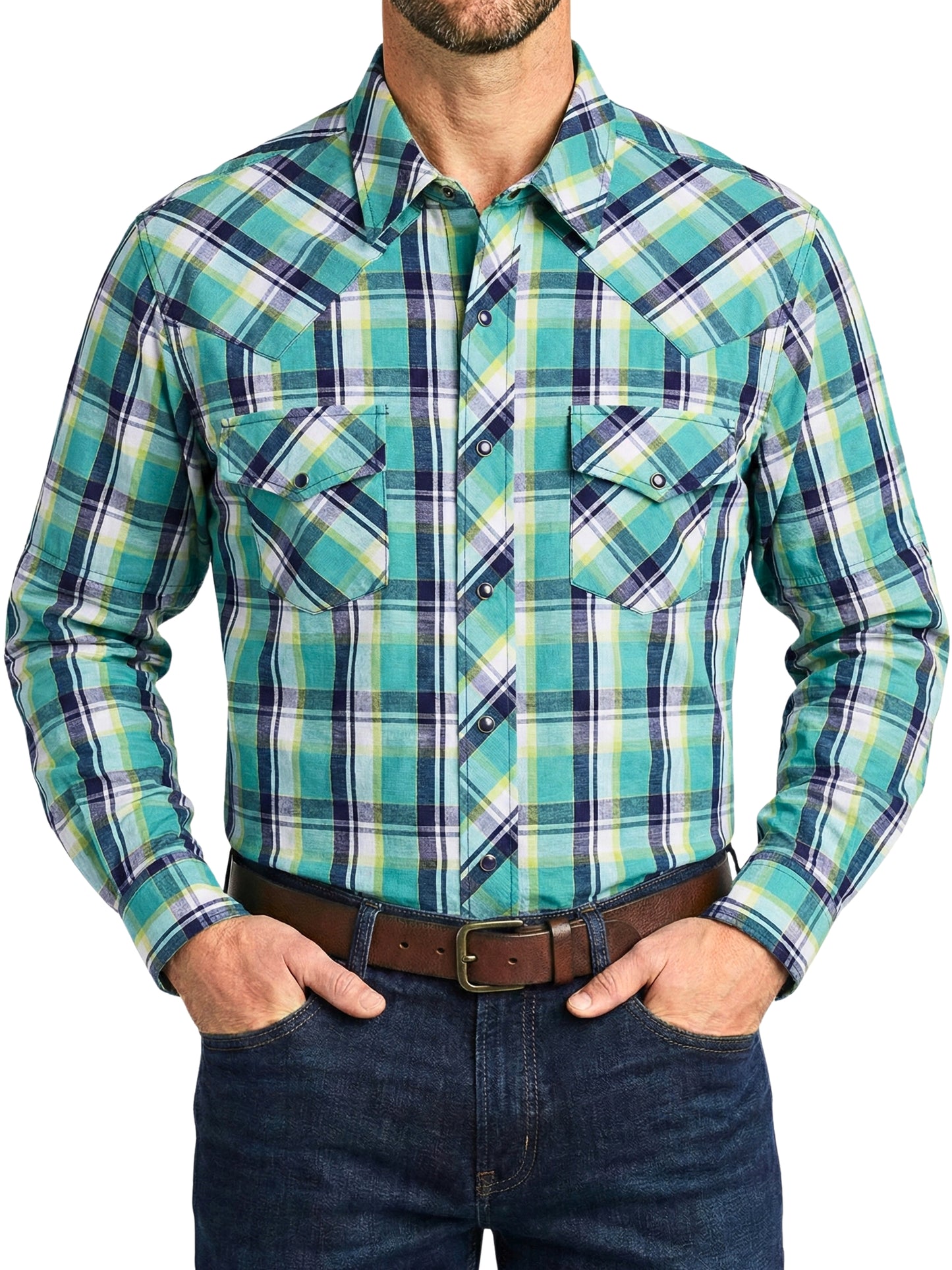 Camisa Vaquera Slim Fit  - Cuadro verde