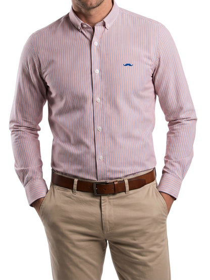 Camisa slim fit - Rayas azul y naranja