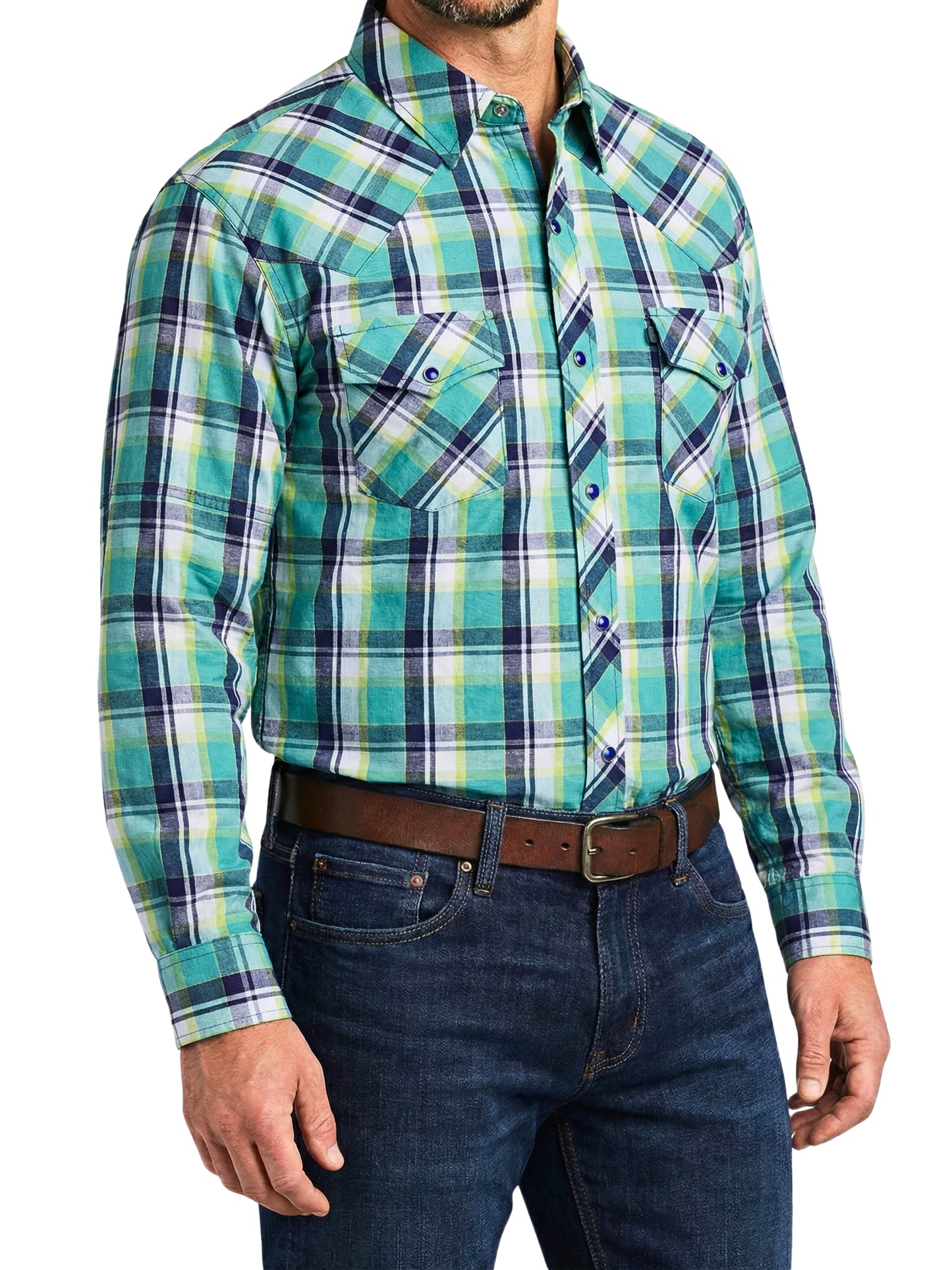 Camisa Vaquera Slim Fit  - Cuadro verde